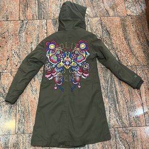 Nolita coat girls sz 12 olive trench fur hood studs